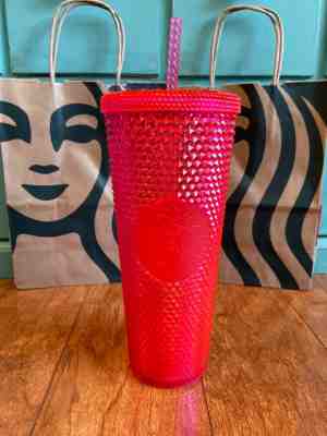 STARBUCKS 2019 Neon Pink Studded Cold Cup Tumbler WINTER HOLIDAY EDITION 24 oz - Sold on eBay Dec, 9th 2019 for $35.99