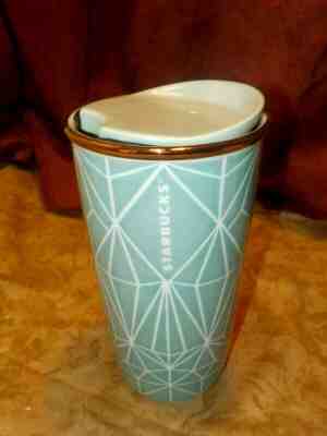 Starbucks 2017 Green Teal Diamond Double Wall Ceramic Traveler Ceramic Tumbler  - Sold on eBay Dec, 9th 2019 for $39.00