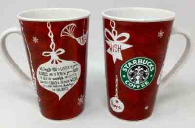 Starbucks 2009 Holiday Tall Coffee Mugs Set Of 2 Bone China Wish Hope Peace Love - Sold on eBay Dec, 9th 2019 for $19.97