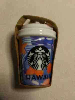2015 Starbucks Coffee Christmas Ornament Hawaii Flower Tumbler Ceramic New 2oz - Sold on eBay Dec, 8th 2019 for $17.75