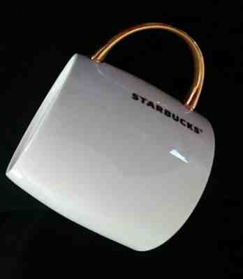 Starbucks coffee mug white gold handle 14 oz 2015 mint perfect  - Sold on eBay Dec, 8th 2019 for $17.99