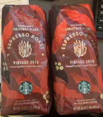 2 Starbucks Aged Sumatra Coffee Christmas Blend Espresso Roast 1 LB Bags Wh Bean - Sold on eBay Dec, 8th 2019 for $29.99