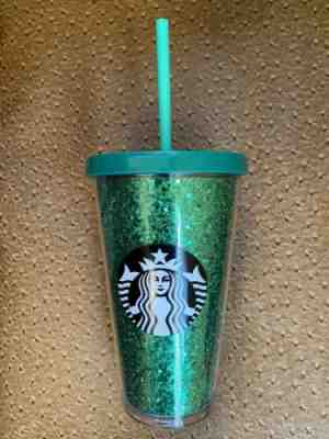 NEW Starbucks 2018 Holiday Season Glitter Green Cold Cup Tumbler 16oz. New - Sold on eBay Dec, 7th 2019 for $22.95