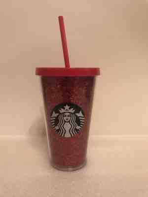 NEW Starbucks Red Glitter 16oz Cold Cup Coffee Drink Tumbler With Straw Holiday - Sold on eBay Dec, 7th 2019 for $25.99