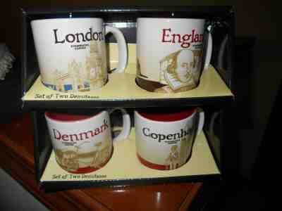 Starbucks Set of 4 Demitasse Cups London, England, Denmark Copenhagen 3 oz NIB - Sold on eBay Dec, 7th 2019 for $29.99