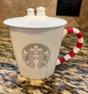 Starbucks Christmas Mug Polar Bear Lid Candy Cane Handle 2016 Coffee Cup 12 oz  - Sold on eBay Dec, 7th 2019 for $21.91