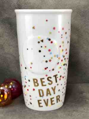 Starbucks 2015 “Best Day Ever” Confetti Tumbler 10oz Travel Mug~ Confetti Gold - Sold on eBay Dec, 7th 2019 for $24.27
