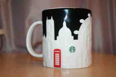 STARBUCKS Coffee Mug Cup London Relief Collector Series 16 Oz Black & White 2011 - Sold on eBay Dec, 7th 2019 for $44.91