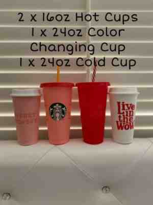 STARBUCKS REUSABLE COLD (24oz) & HOT (16oz) CUPS - INCLUDING 1 Color Changing - Sold on eBay Dec, 7th 2019 for $16.00