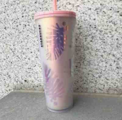 Starbucks 2019 Holiday Iridescent PINK Holly Leaf Tumbler 24 Oz - Sold on eBay Dec, 7th 2019 for $37.00