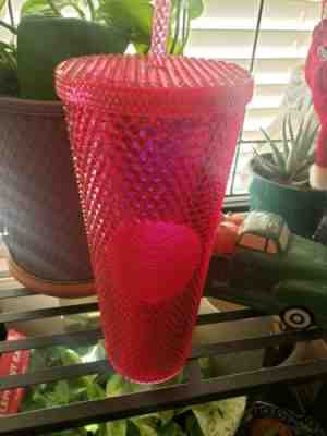 NEW STARBUCKS 2019 Neon Pink Studded Cold Cup Tumbler WINTER HOLIDAY 24 oz - Sold on eBay Dec, 7th 2019 for $30.00