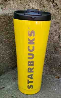 Starbucks 12 oz Tumbler Metal Traveler Bright Yellow Spell Out Coffee Mug  - Sold on eBay Dec, 6th 2019 for $17.99