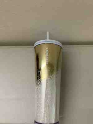 Starbucks Brand New Holiday 2019 Cascading Snow Glitter Gold Tumbler! - Sold on eBay Dec, 6th 2019 for $23.99