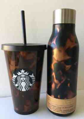 NEW Rare Starbucks Cold Cup Tumbler & Steel Water Bottle Tortoise Shell Bundle - Sold on eBay Dec, 6th 2019 for $48.00