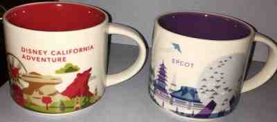 2ct STARBUCKS coffee mugs DISNEY PARKS You Are Here EPCOT CALIFORNIA ADVENTURE - Sold on eBay Dec, 6th 2019 for $34.99