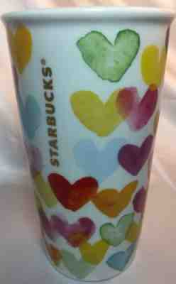 Starbucks 2015 Watercolor Hearts Ceramic Travel Mug Tumbler 10 oz Coffee Cup - Sold on eBay Dec, 11th 2019 for $25.00