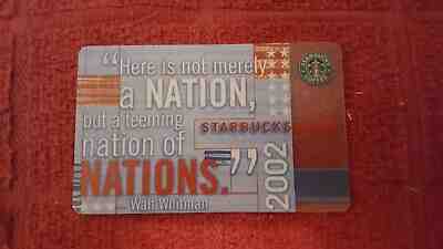 Light USE--Excellent! 2002 STARBUCKS Walt Whitman NATIONS Nations Gift Card  - Sold on eBay Dec, 11th 2019 for $51.88