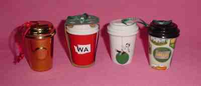 Lot of Four (4) Starbucks Ceramic Christmas Ornaments - Sold on eBay Dec, 11th 2019 for $21.21