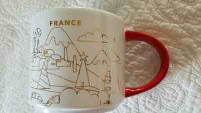 New Starbucks France YAH Christmas Gold Graphics Red Handle 2019 Collector Mug - Sold on eBay Dec, 11th 2019 for $29.99