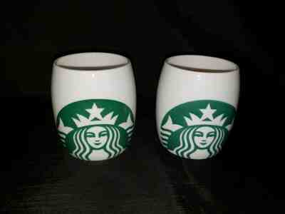 Two (2) Starbucks 2010 White Barrel Mug Green Mermaid Logo 14 oz. Coffee Cups - Sold on eBay Dec, 11th 2019 for $20.00
