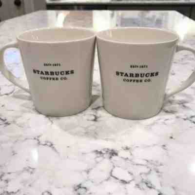 Starbucks Set Of Two White New Bone China Coffee Mugs Black Letters Grande Size  - Sold on eBay Dec, 11th 2019 for $15.99