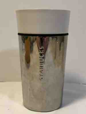 Starbucks travel tumbler, 12 ounce cup, No lid, 2014 ceramic mug silver exterior - Sold on eBay Dec, 11th 2019 for $25.99