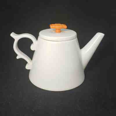 Starbucks Tazo White Rococo Style Teapot & Infuser 2012 Scroll Handle Deco Knob - Sold on eBay Dec, 11th 2019 for $28.95