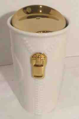 White Starbucks 2015 Gold Zipper Modern Art Gold Lid Ceramic Travel Tumbler Mug - Sold on eBay Dec, 11th 2019 for $21.96