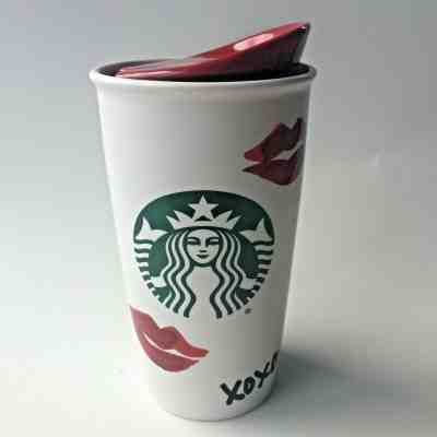 Starbucks XOXO Red LIPS HUGS KISS 2015 Dot Collection Ceramic Travel Tumbler - Sold on eBay Dec, 11th 2019 for $24.34