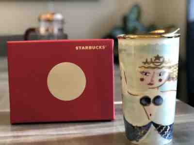 New! Rare Starbucks 2014 Mermaid Ceramic Traveler Tumbler GOLD Lid w Box! - Sold on eBay Dec, 11th 2019 for $29.99