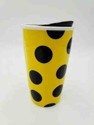  Starbucks 2015 Ceramic Yellow and Black Polka Dot Mug with Lid / 12oz - Sold on eBay Dec, 11th 2019 for $19.99