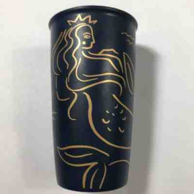 Starbucks Mermaid Siren Travel Tumbler Ceramic Mug 2017 12 oz Navy Blue Gold - Sold on eBay Dec, 11th 2019 for $20.00