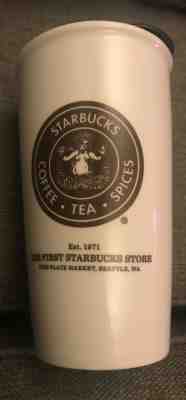  Starbucks Travel Mug Cup 2014 12 oz 1st Store Pike Place Ceramic Brown Logo - Sold on eBay Dec, 11th 2019 for $22.00