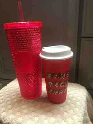 NEW STARBUCKS 2019 Pink Studded Cold Cup Tumbler + Red Reusable Hot Grande Cup - Sold on eBay Dec, 11th 2019 for $15.50