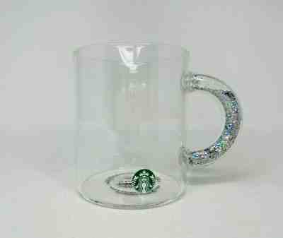 NEW Starbucks Glitter Handle Clear Glass 2019 Holiday Mug Cup Logo 12oz - Sold on eBay Dec, 11th 2019 for $39.95