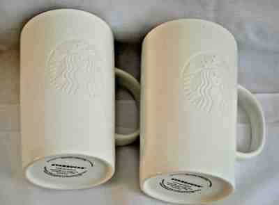 Starbucks 2 White Ceramic Etched Mermaid Logo Coffee Cups 12oz 2014 Pre-Owned - Sold on eBay Dec, 11th 2019 for $42.50