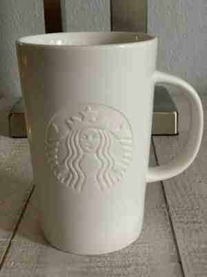 Starbucks Etched Mermaid Logo Matte White Ceramic Coffee Mug 12oz Cup - Sold on eBay Dec, 11th 2019 for $17.99