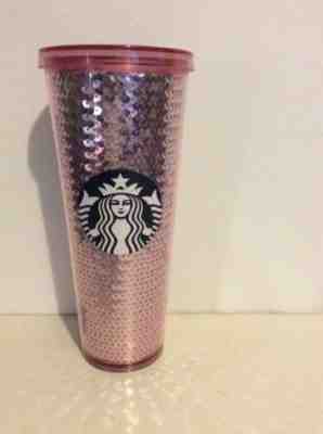 Starbucks Pink Sequined Tumbler Acrylic Traveler Cold Cup Mug 24 oz - Sold on eBay Dec, 11th 2019 for $24.00