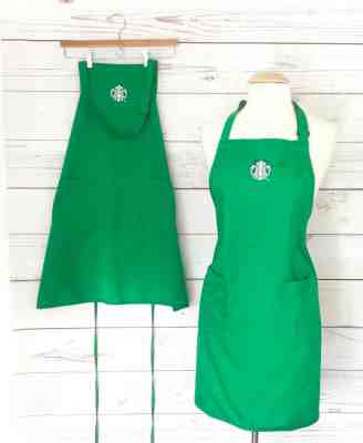 Starbucks Lot of 2 Coffee Barista Green Apron Authentic Holiday Adult Size - Sold on eBay Dec, 11th 2019 for $19.95