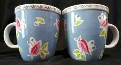 Set of 2 Starbucks 2004 Abbey Large 18 oz Blue Floral Coffee Mug Cup Pink Green - Sold on eBay Dec, 11th 2019 for $20.00
