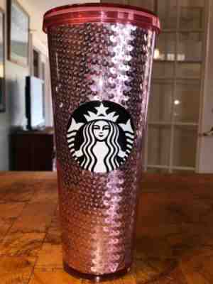 Starbucks 2017 Pink Rose Gold Sequins 24 oz Cup Limited Edition Holiday Tumbler - Sold on eBay Dec, 12th 2019 for $28.00