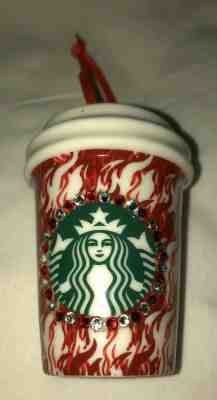Starbucks 2018 Ornament Holiday Cup Red & White Flaming Red With Swarovski Bling - Sold on eBay Dec, 12th 2019 for $20.00