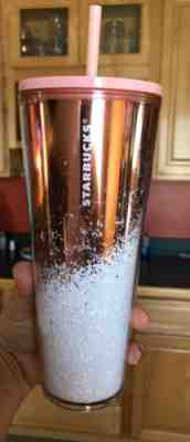 Starbucks Holiday 2019 Cascading Snow Glitter Rose Gold Tumbler Straw Lid - Sold on eBay Dec, 12th 2019 for $23.00