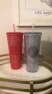 Starbucks Studded Cold Cup Tumblers Iridescent Silver & Neon Pink Holiday 2019 - Sold on eBay Dec, 12th 2019 for $54.99