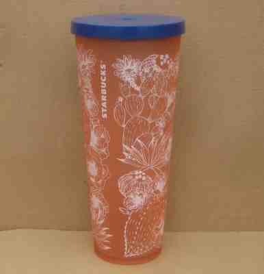 Starbucks Matte Coral Cactus Tumbler Blue Lid 24oz Cold Cup NO STRAW - Sold on eBay Dec, 12th 2019 for $25.00