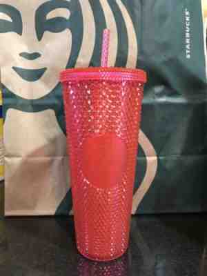 NEW STARBUCKS  2019  Neon Pink Studded Cold Cup Tumbler WINTER HOLIDAY 24 oz - Sold on eBay Dec, 12th 2019 for $21.50