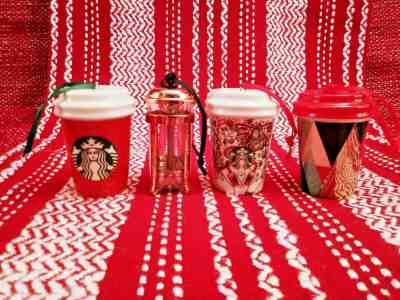 Starbucks Mini Ceramic Coffee Cup & French Press Christmas Ornament Lot of 4 - Sold on eBay Dec, 12th 2019 for $25.00