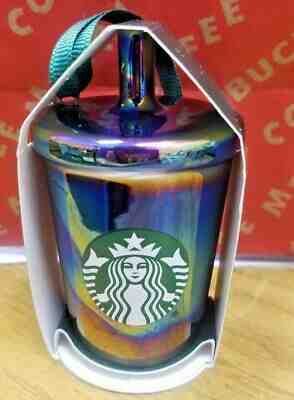 NEW 2019 Starbucks metallic iridescent ceramic Christmas ornament - Sold on eBay Dec, 12th 2019 for $17.49