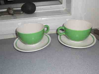NWT PAIR STARBUCKS 2004 GREEN WHITE CAPPUCINO CUP SAUCERS 8 OZ  - Sold on eBay Dec, 12th 2019 for $21.45