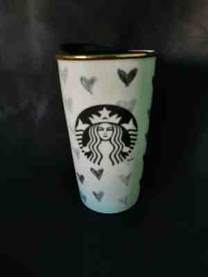 STARBUCKS  2014 HEARTS TUMBLER with LID CERAMIC DOUBLE WALLED   GREAT PRE OWNED  - Sold on eBay Dec, 12th 2019 for $40.00